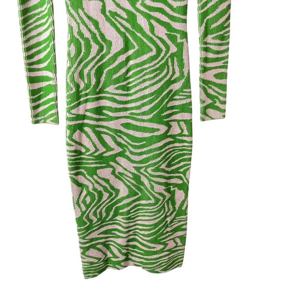 Stine Goya Chiara Knit Midi Dress Pastel Green Abstract Print Ribbed‎ Size XXS